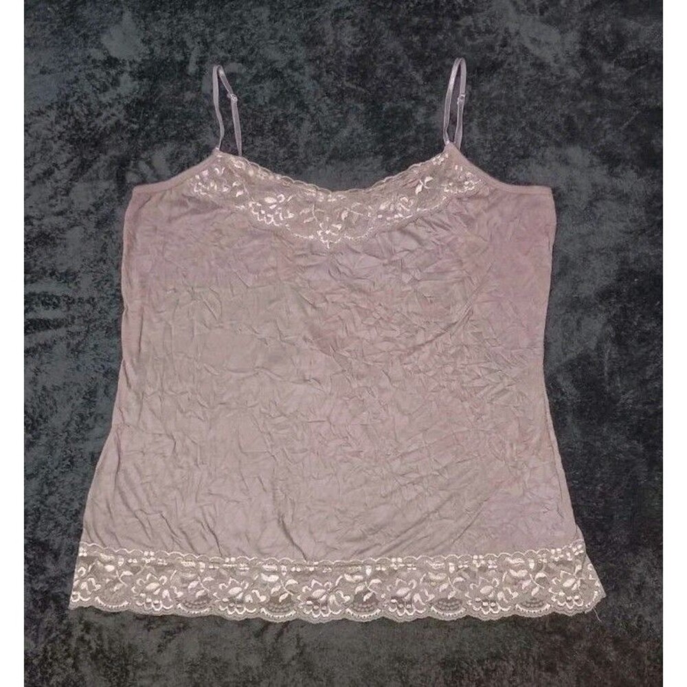 Maurices Y2K Lace Trim Crinkle Cami Tank Top Womens M Dusty Purple Fairycore